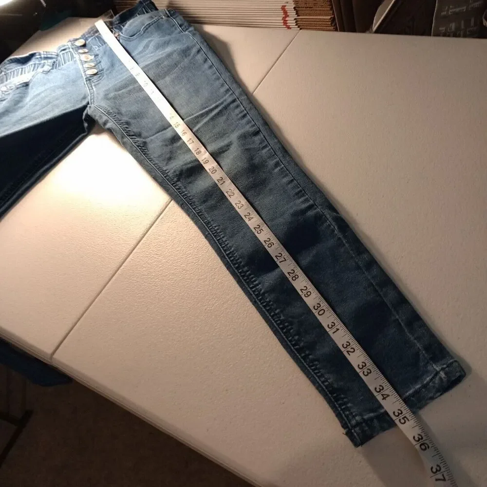 Celebrity Ace Women's Ankle Crop Button Fly Skinny Jeans Paper Bag Waist 3/26